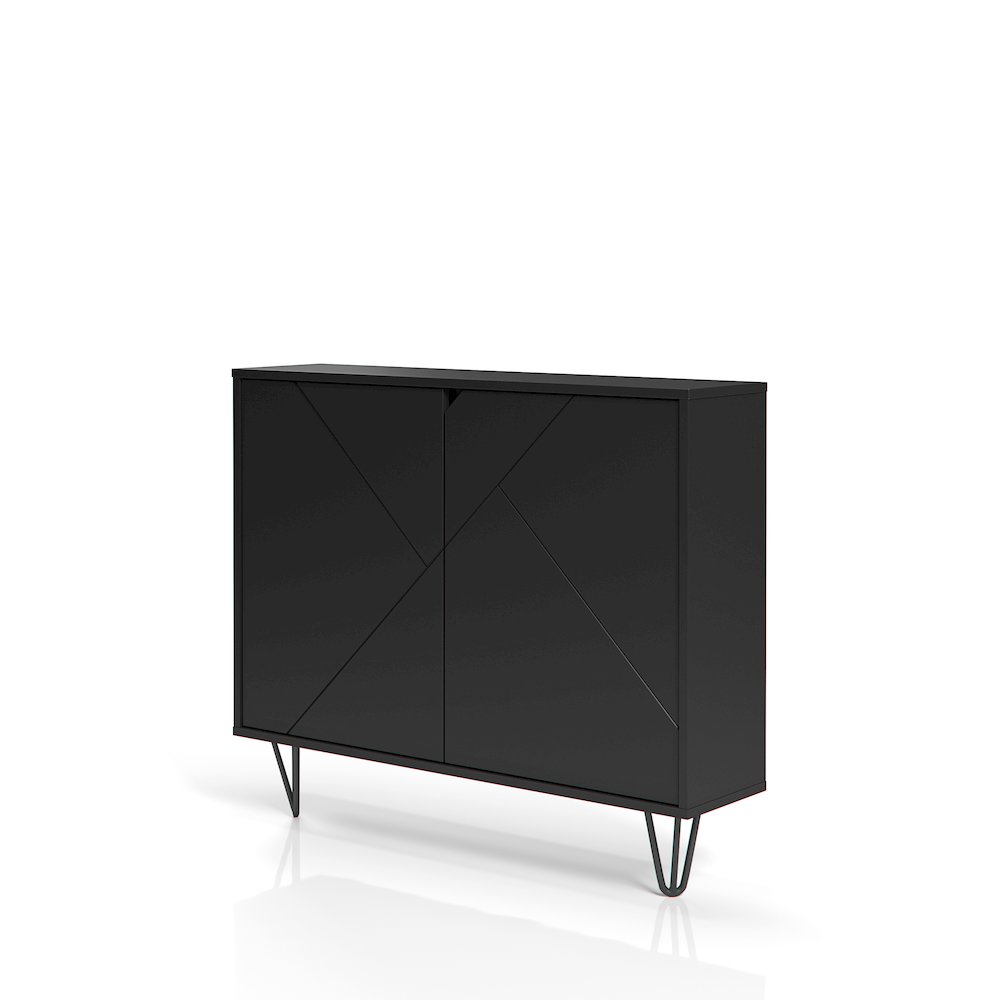 Slim 2-Door Storage Accent Cabinet, Floating And Wall Mount Bar, Black