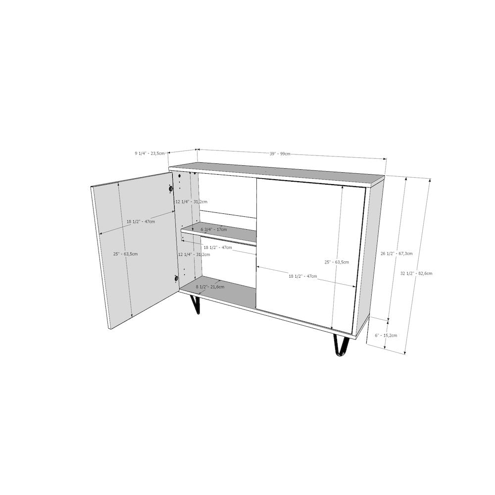 Slim 2-Door Storage Accent Cabinet, Floating And Wall Mount Bar In Walnut