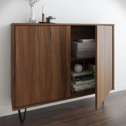 Slim 2-Door Storage Accent Cabinet, Floating And Wall Mount Bar In Walnut