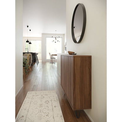 Slim 2-Door Storage Accent Cabinet, Floating And Wall Mount Bar In Walnut