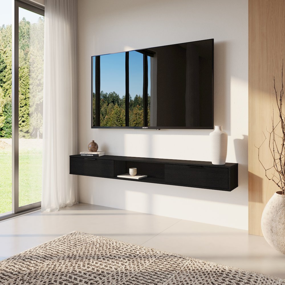 Slim 72” Wall-mounted TV Stand with 2 Storage Cabinets