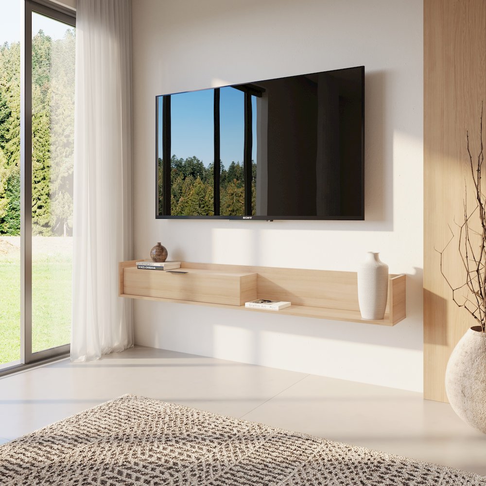 Slim 72” Wall-mounted TV Stand with Storage Cabinet