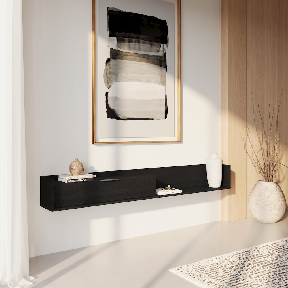 Slim 72” Wall-mounted TV Stand with Storage Cabinet