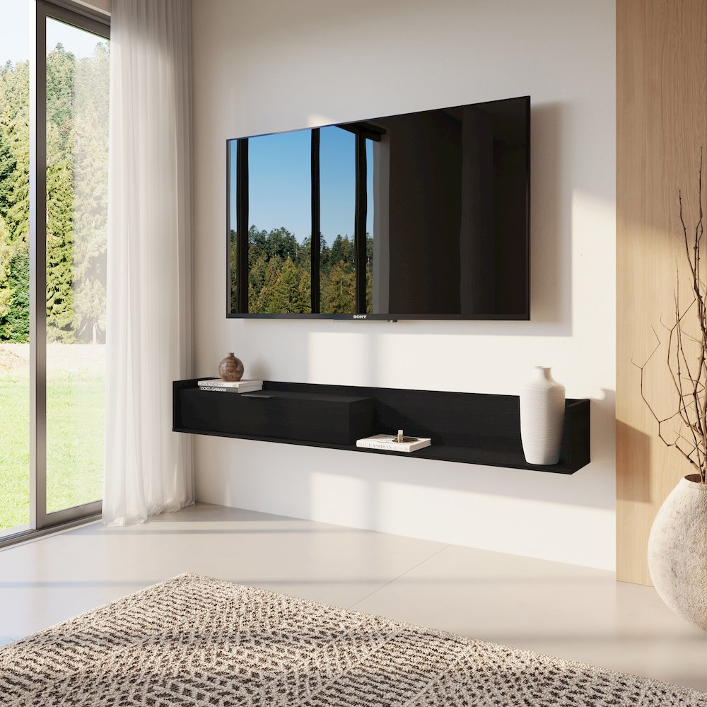 Slim 72” Wall-mounted TV Stand with Storage Cabinet