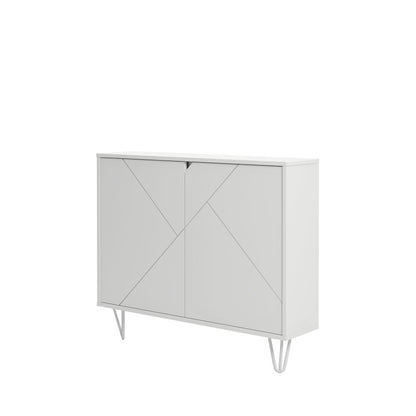 Slim 2-Door Storage Accent Cabinet, Floating And Wall Mount Bar In White