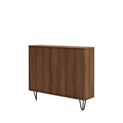 Slim 2-Door Storage Accent Cabinet, Floating And Wall Mount Bar In Walnut