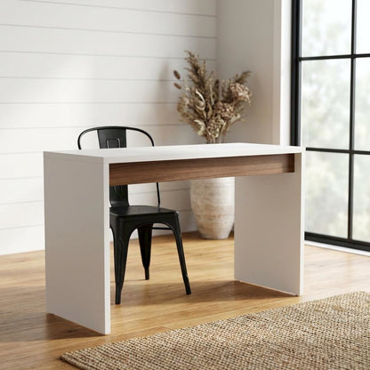 Reversible Desk Panel For Home Office, White And Walnut Finish, Modern Style