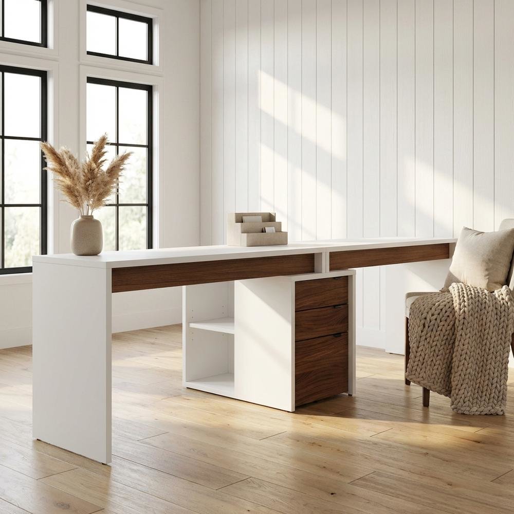 White 3-Piece Home Office Desk Set With Multi-Purpose Storage And Modern Design