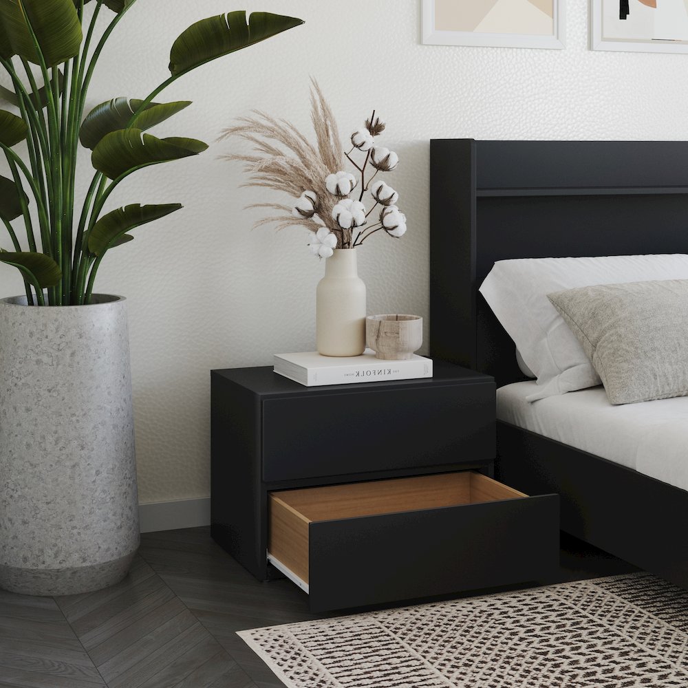 Nightstand With 1-Drawer And Folding Door In Black