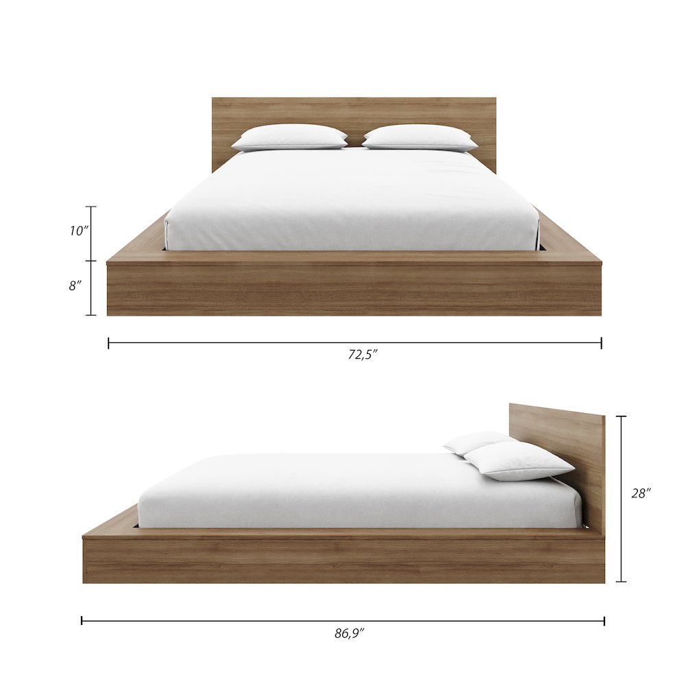 Kanso Low Platform Bed Set Brown Oak Color