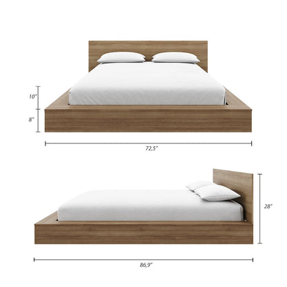 Kanso Low Platform Bed Set Brown Oak Color