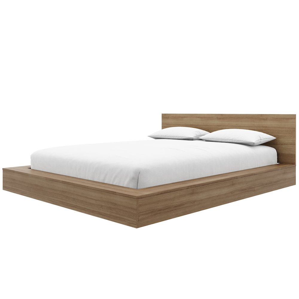 Kanso Low Platform Bed Set Brown Oak Color