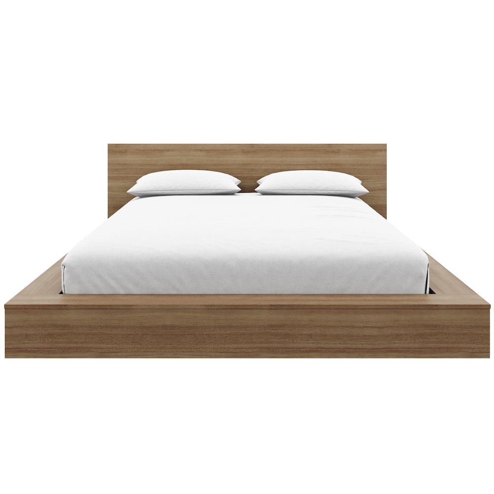 Kanso Low Platform Bed Set Brown Oak Color