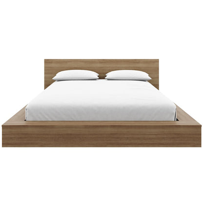 Kanso Low Platform Bed Set Brown Oak Color