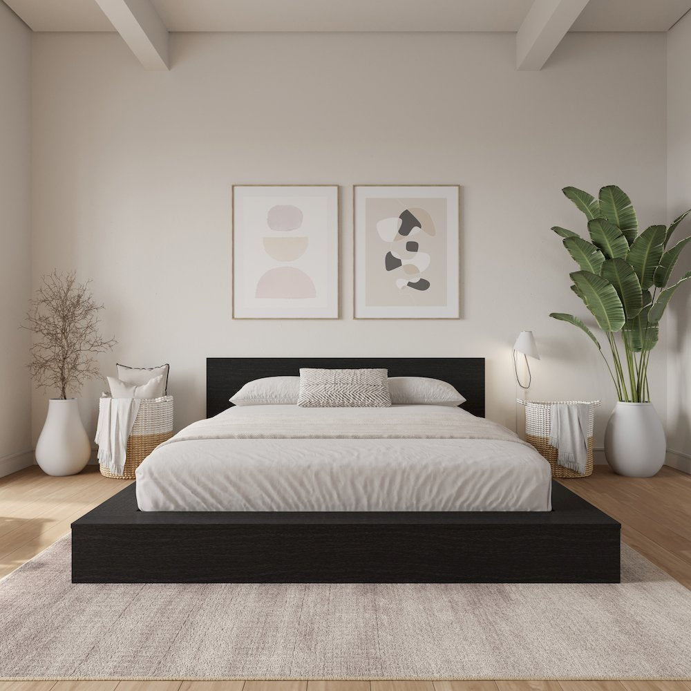 Kanso Low Platform Bed Set in Black Karsima