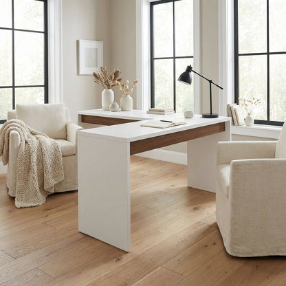 Reversible Desk Panel For Home Office, White And Walnut Finish, Modern Style