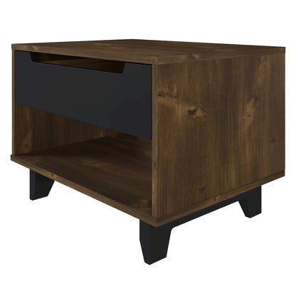 Nightstand 1-Drawer And Folding Door, Black & Truffle