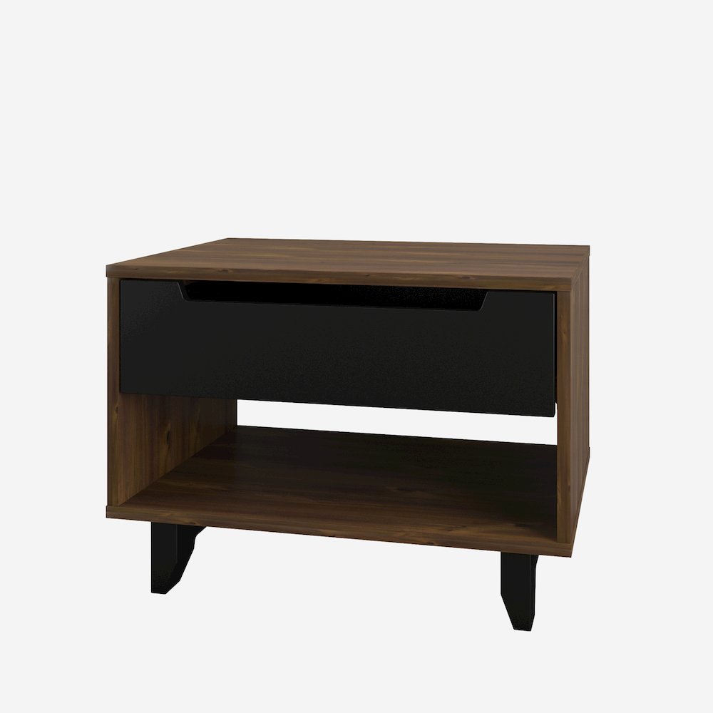 Nightstand 1-Drawer And Folding Door, Black & Truffle