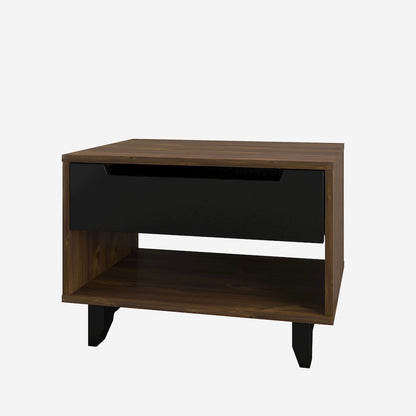 Nightstand 1-Drawer And Folding Door, Black & Truffle