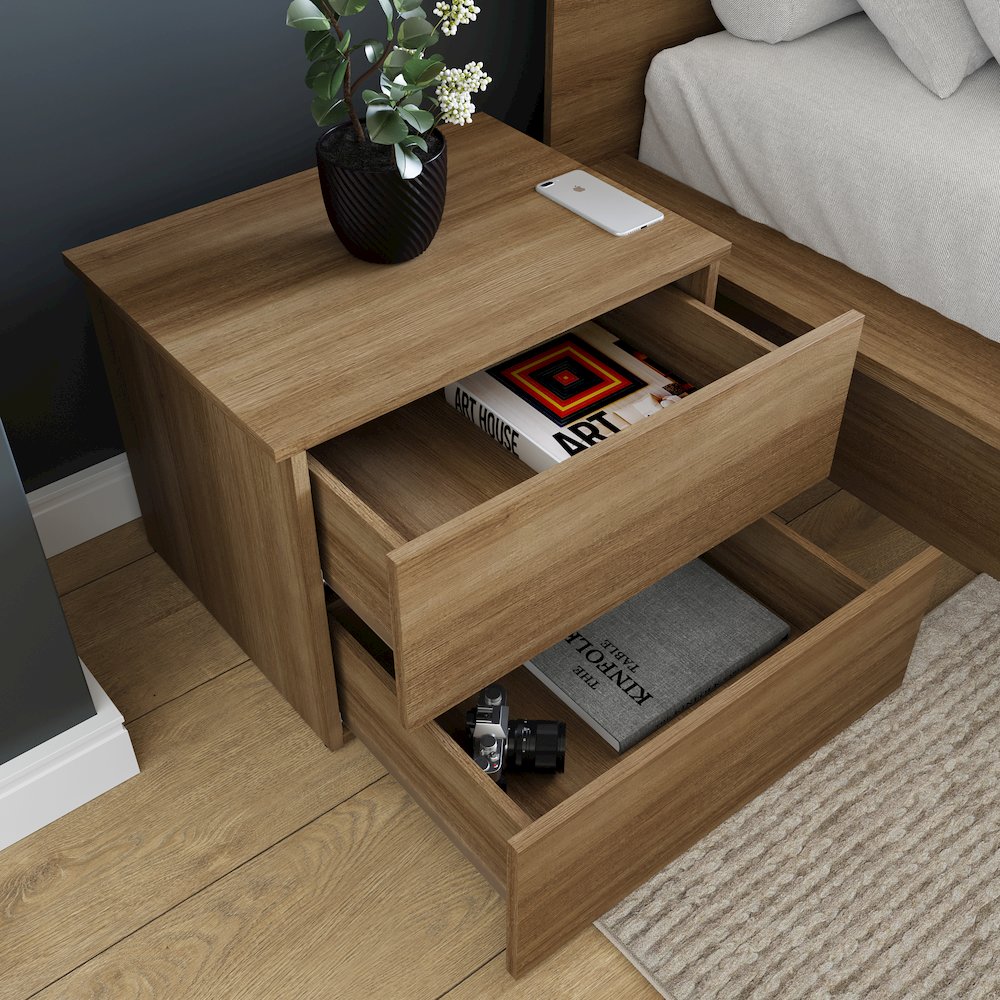James Nightstand With 2-Drawers In Brown Oak