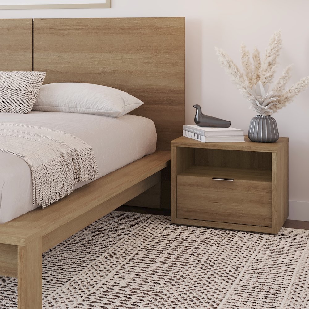 Nightstand With 1-drawers In Brown Oak