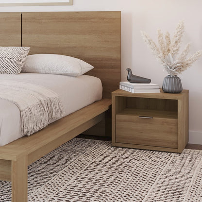 Nightstand With 1-drawers In Brown Oak