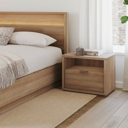 Nightstand With 1-drawers In Brown Oak