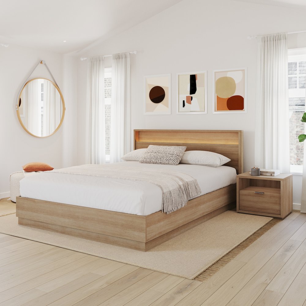 Nightstand With 1-drawers In Brown Oak