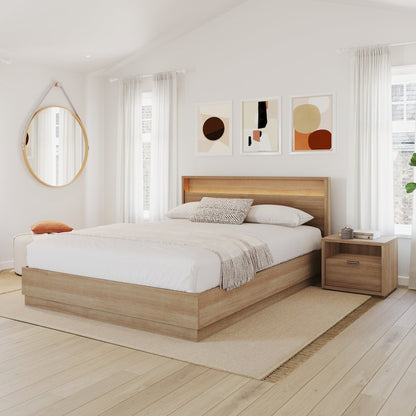 Nightstand With 1-drawers In Brown Oak