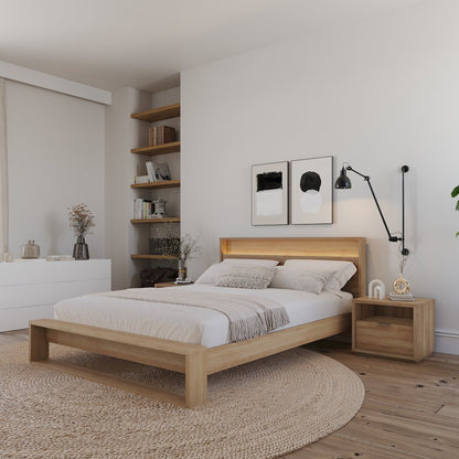 Nightstand With 1-drawers In Brown Oak