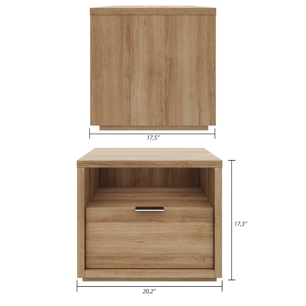 Nightstand With 1-drawers In Brown Oak