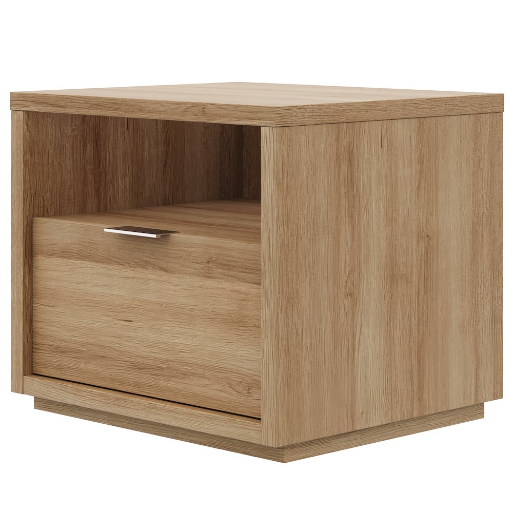 Nightstand With 1-drawers In Brown Oak