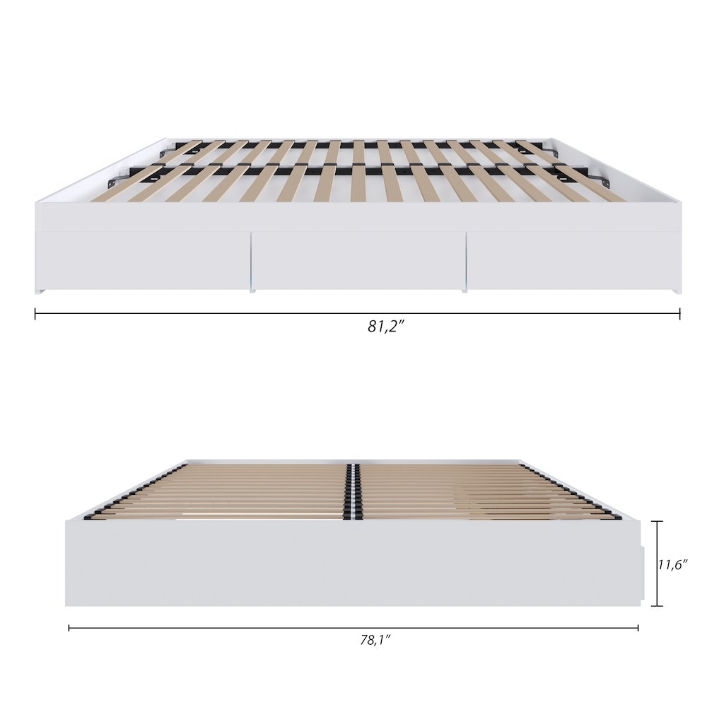3-Drawer Storage Bed Frame, King, White