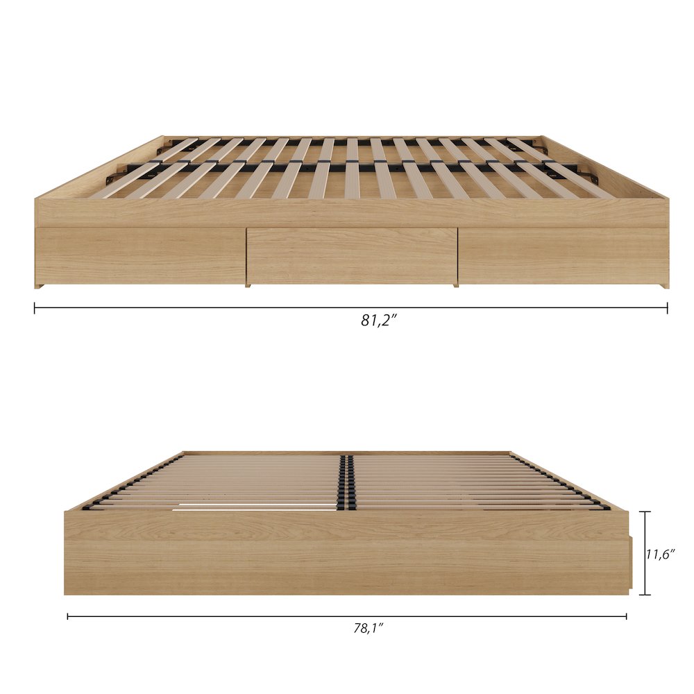 3-Drawer Storage Bed Frame, King, Maple