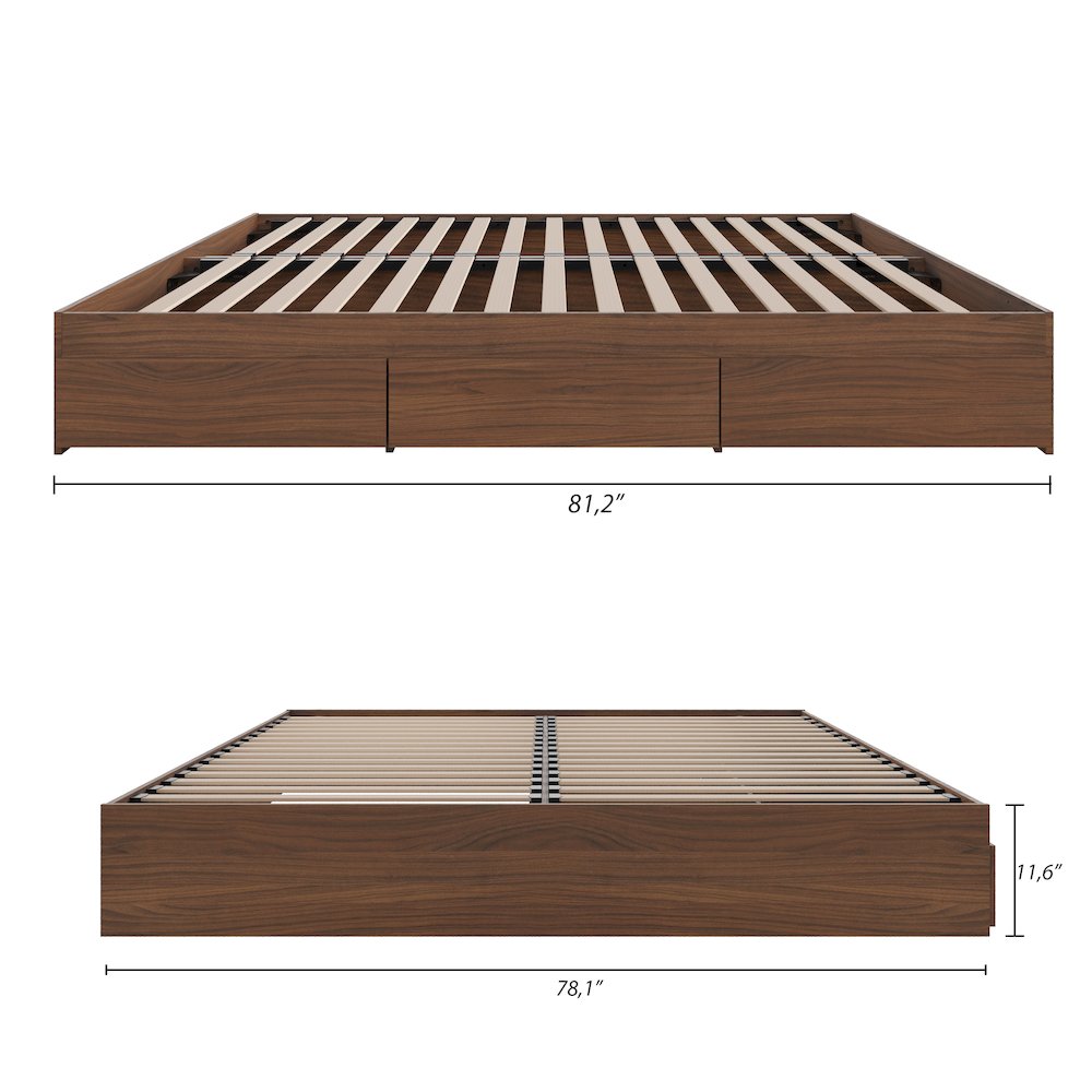 3-Drawer Storage Bed Frame, King, Walnut