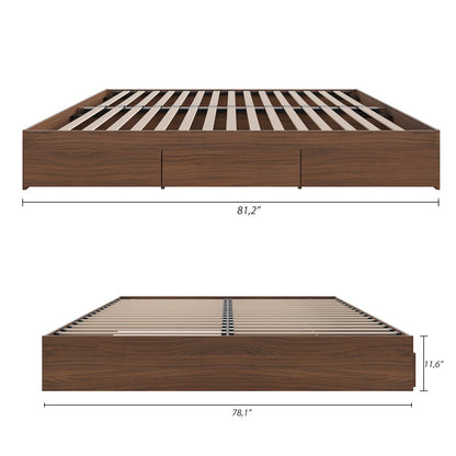 3-Drawer Storage Bed Frame, King, Walnut