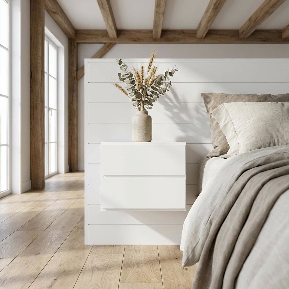 White Nightstand with One Drawer and Folding Door for Modern Bedroom Storage