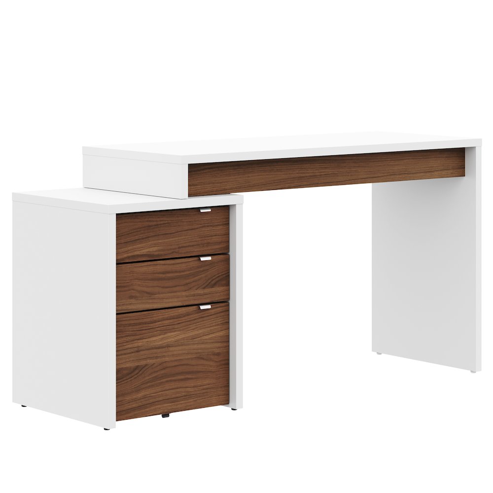 2-Piece Home Office With Desk & 3-Drawer Filling Cabinet, White & Walnut