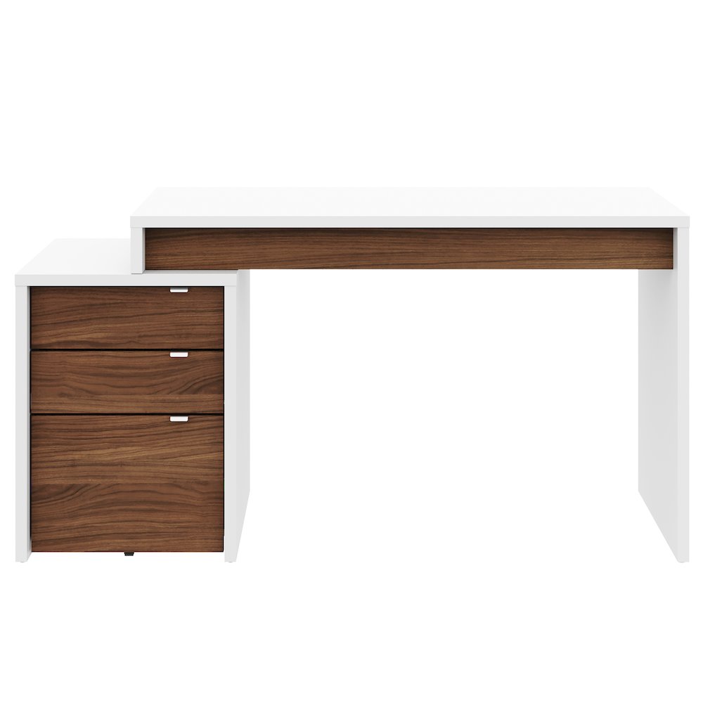 2-Piece Home Office With Desk & 3-Drawer Filling Cabinet, White & Walnut