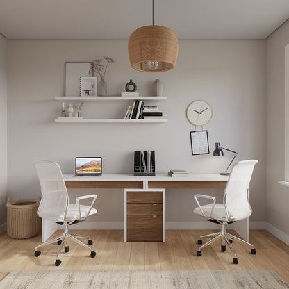 3-Piece Home Office With Multi-Purpose Storage & Desks, White & Walnut