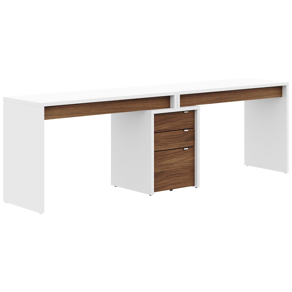 3-Piece Home Office With Multi-Purpose Storage & Desks, White & Walnut