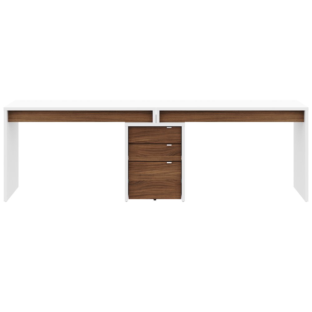 3-Piece Home Office With Multi-Purpose Storage & Desks, White & Walnut