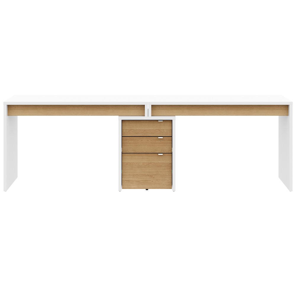 3-Piece Home Office With Multi-Purpose Storage & Desks, White & Natural Maple