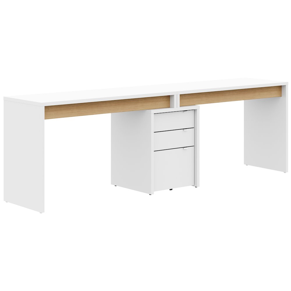 3-Piece Home Office With Multi-Purpose Storage & Desks, White & Natural Maple