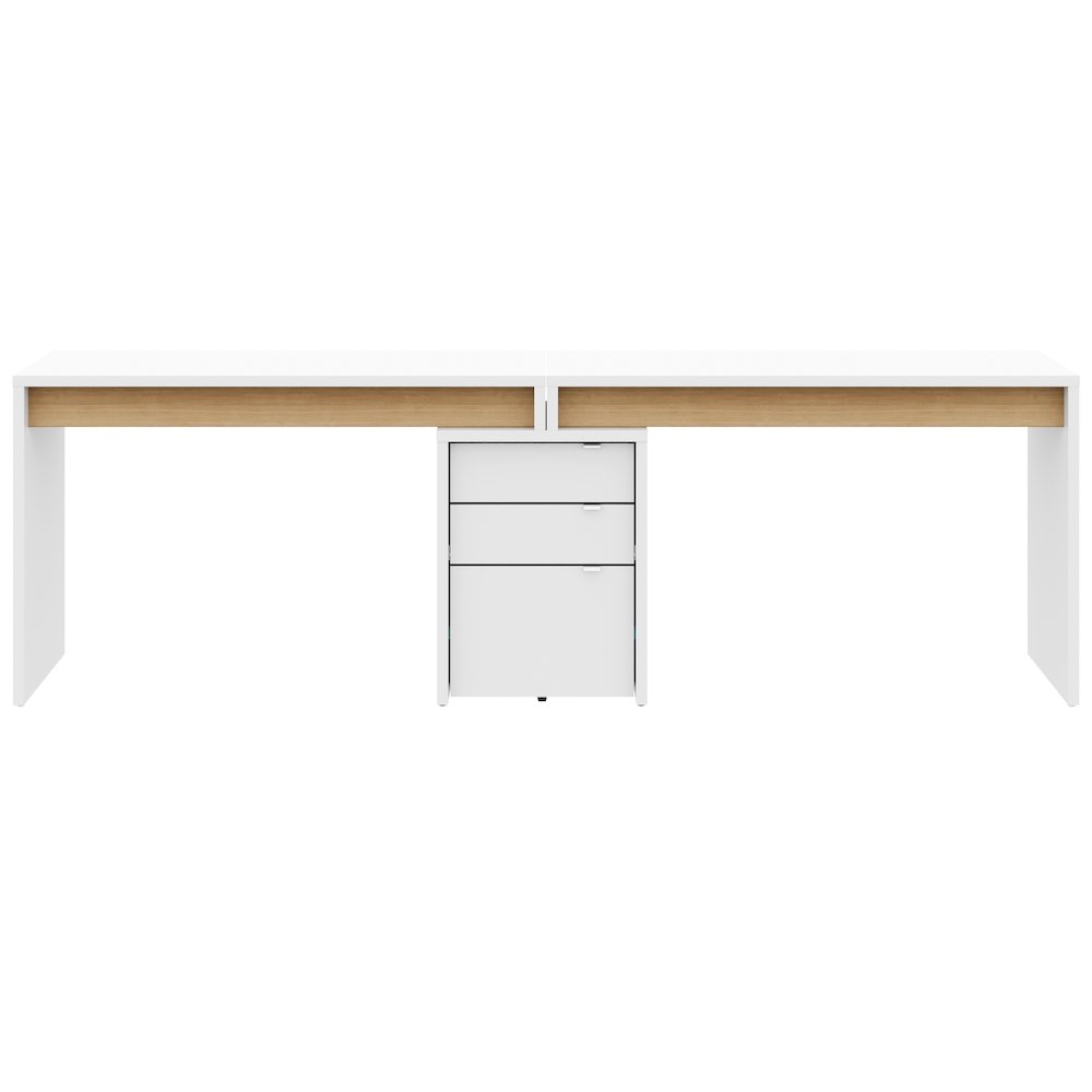 3-Piece Home Office With Multi-Purpose Storage & Desks, White & Natural Maple