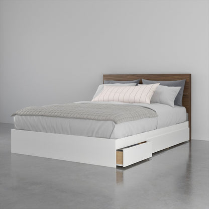 2-Piece Bedset With Bed Frame And Headboard, Queen|White & Walnut