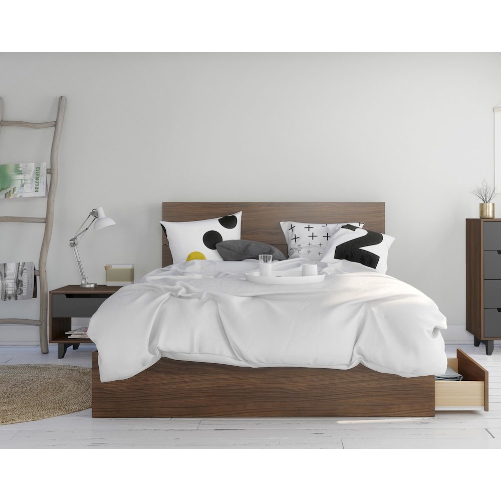 3-Piece Bedroom Set (Bed Frame, Headboard & Nightstand), Queen, Walnut