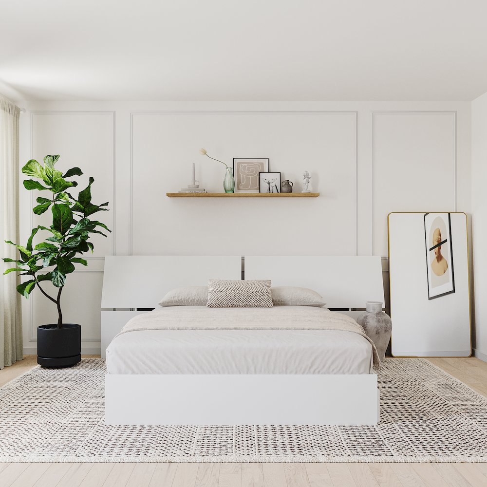 2-Piece Bedset With Bed Frame And Headboard, Queen|White