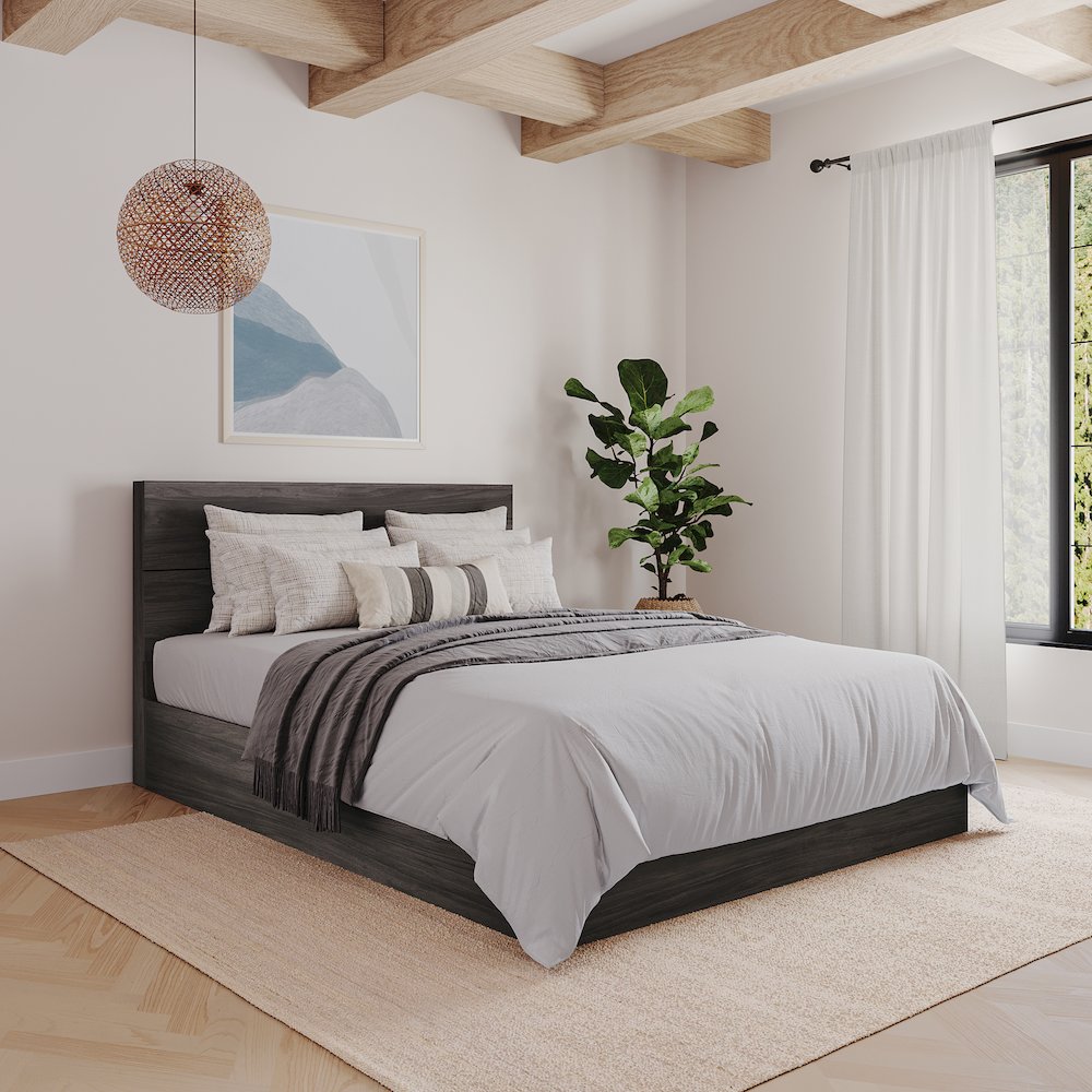 2-Piece Bedset With Bed Frame And Headboard In Queen|Bark Grey