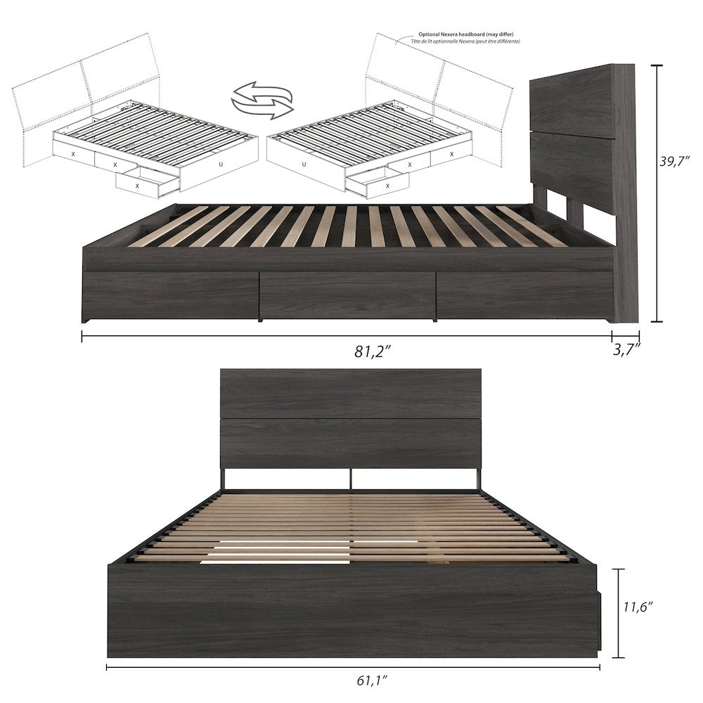 2-Piece Bedset With Bed Frame And Headboard In Queen|Bark Grey